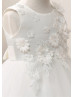 Ivory Lace Tulle Curly Hem Floral Flower Girl Dress